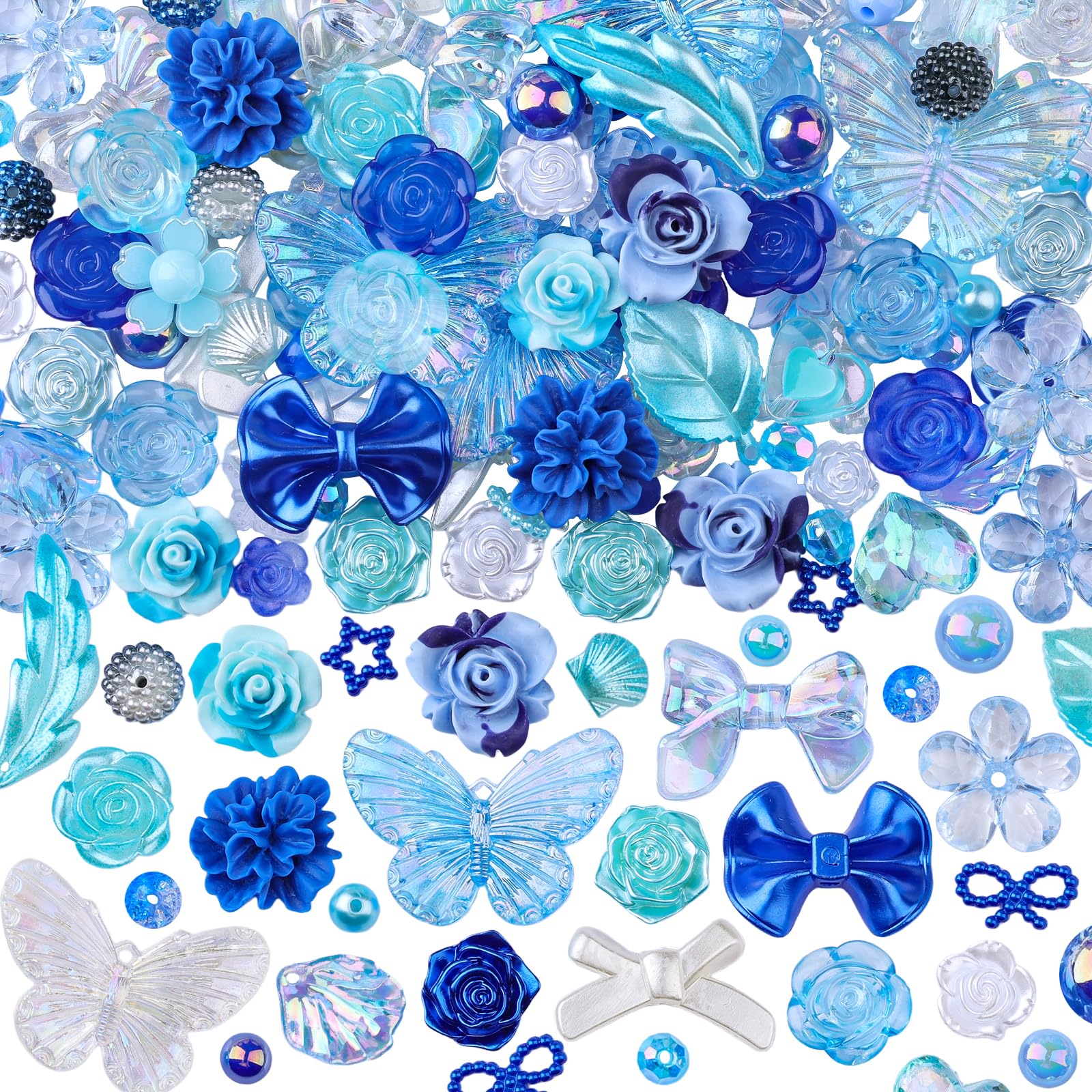 Kikonoke 350 Pieces 3D Resin ABS Colorful Rose Flower Bows Butterfly Charms with Flatback Half Round Pearl Beads for Bracelet Earring Necklace Craft DIY Making Supplies, S, Resin
