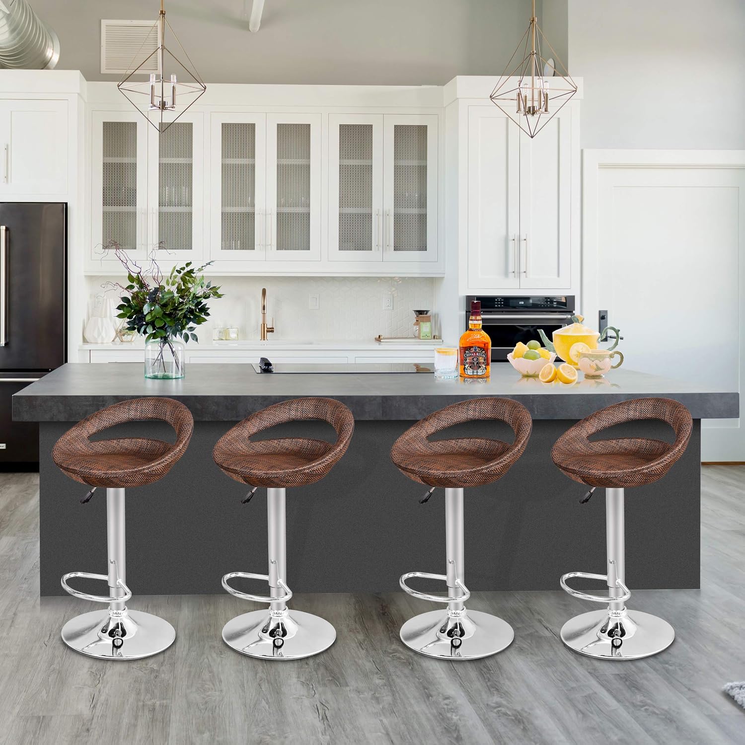 Set of 4 Bar Stools, Modern Adjustable Counter Height Kitchen Island Chairs Pub Swivel Stool, Barstools for Kitchen Counter Pub