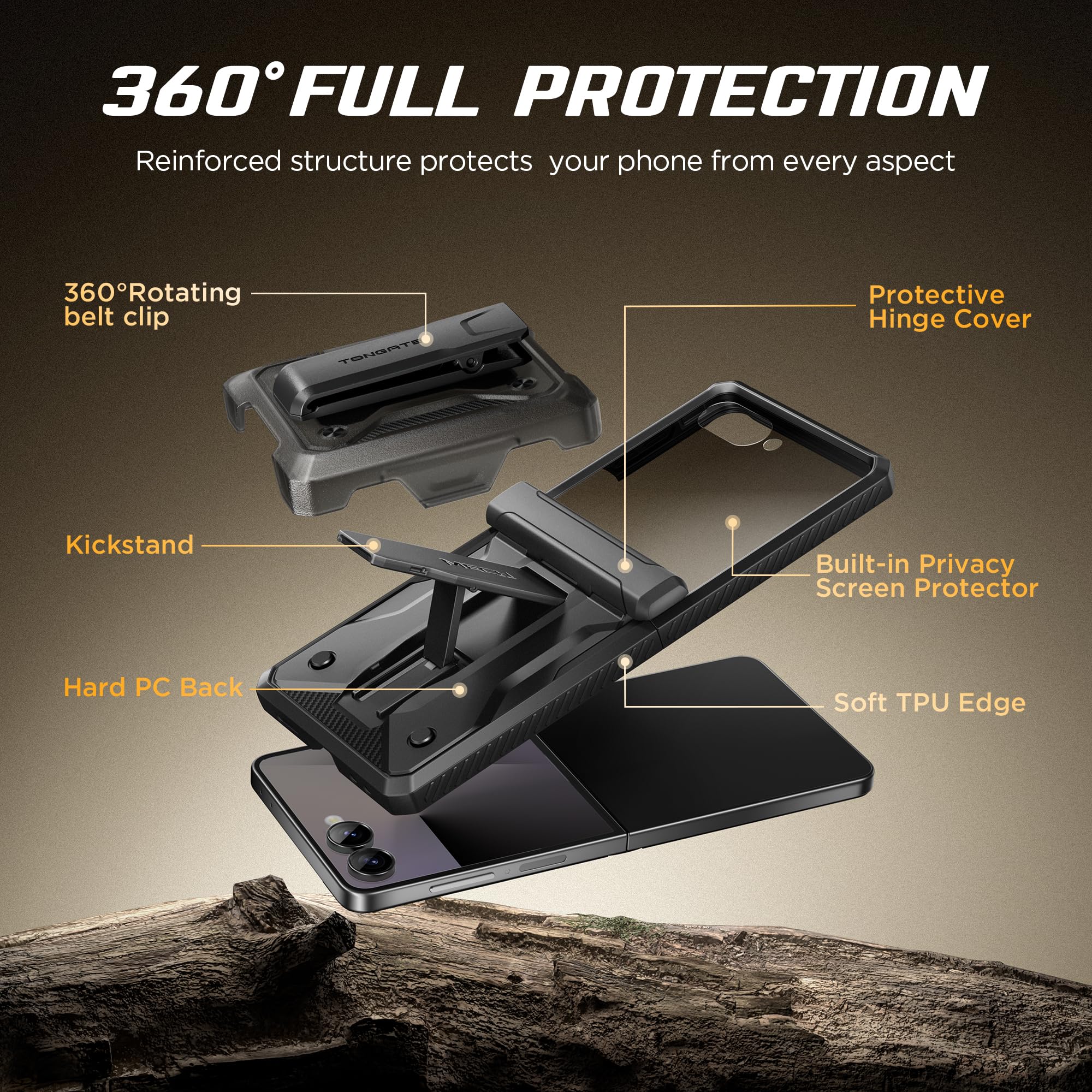 Tongate Custodia Flip Seven per schermo con protezione, nero