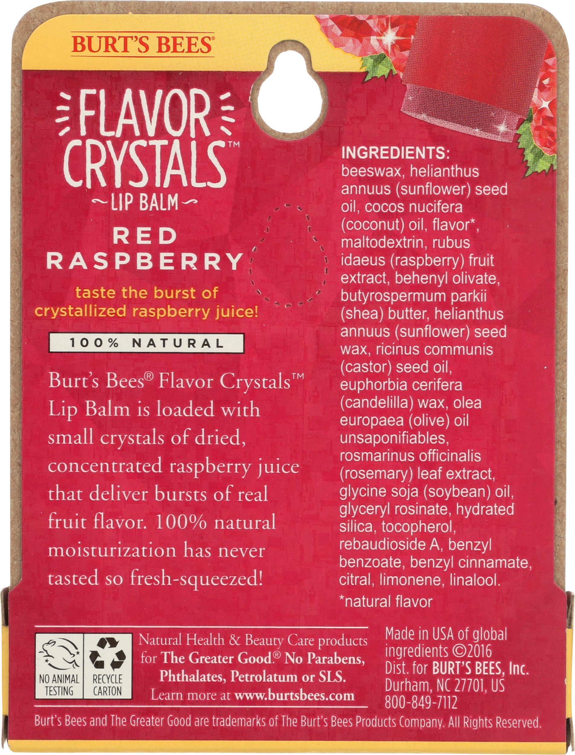 Burt's Bees Flavor Crystals 100% Natural Lip Balm, Red Raspberry with Beeswax & Fruit Extracts - 1 Tube,0.16 ounce