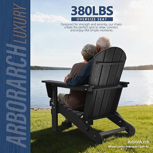 Miniatura 5 de Juego de 2 sillas Adirondack plegables al aire libre para patio, sillas ajustables de polietileno de alta densidad con textura de madera con soporte