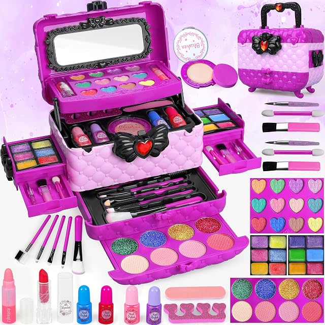 54 Pcs Kids Makeup Sets for Girls,Teenage Make Up Starter Kit,Children Princess Pretend Play Games Toys Presents,Little Girl Birthday Gifts Set For Age 4 5 6 7 8 9 10 11 12 Years Old
