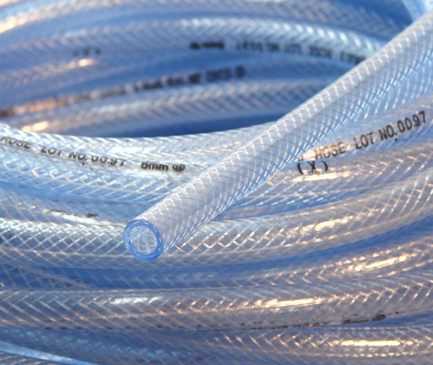 ID 5/16" (8mm) 50 Ft 15 Metre High Pressure Braided PVC Tubing Clear Hose Braid Reinforced Pipe