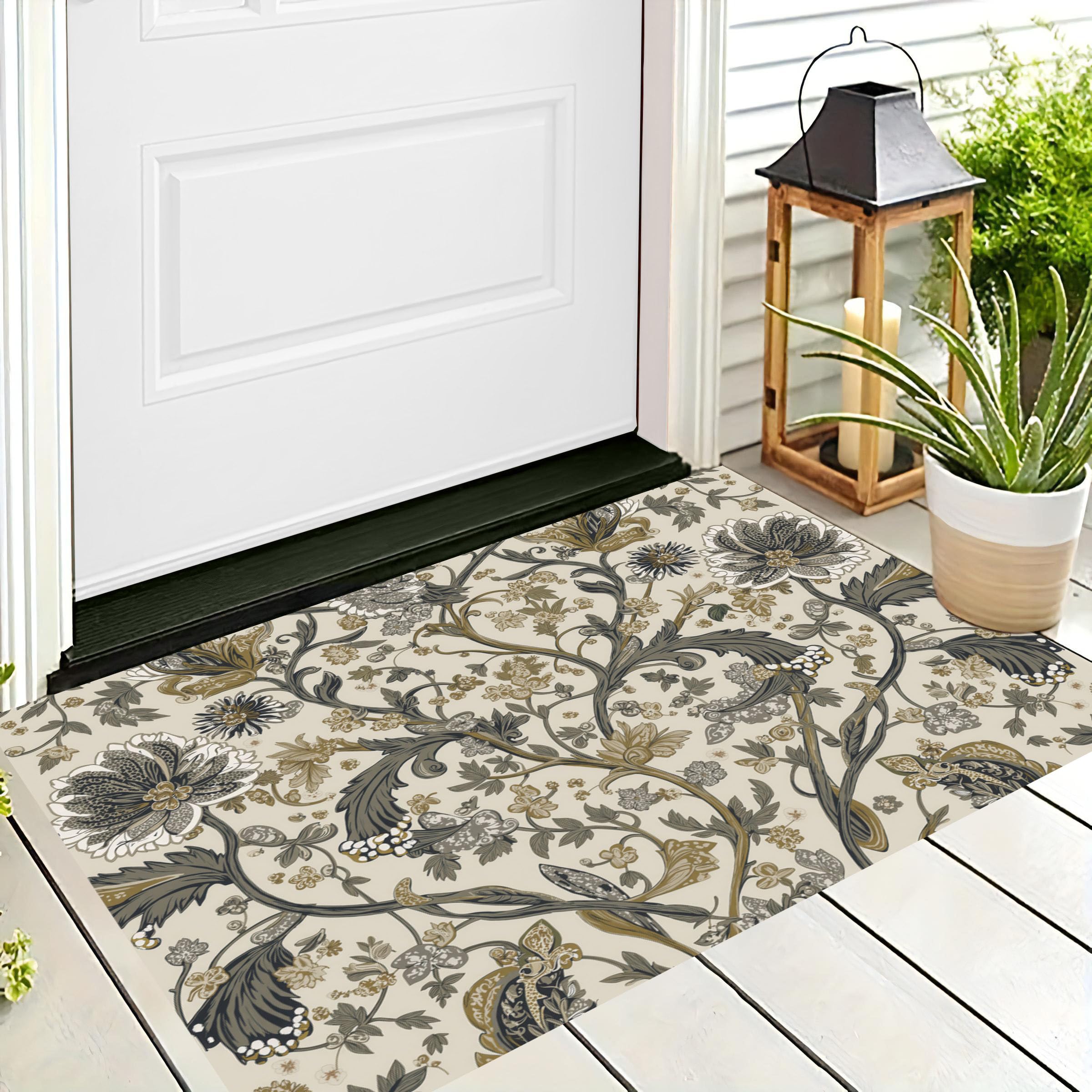 Illustrations de plantes paillasson beige élégant grand tapis d'entrée de qualité