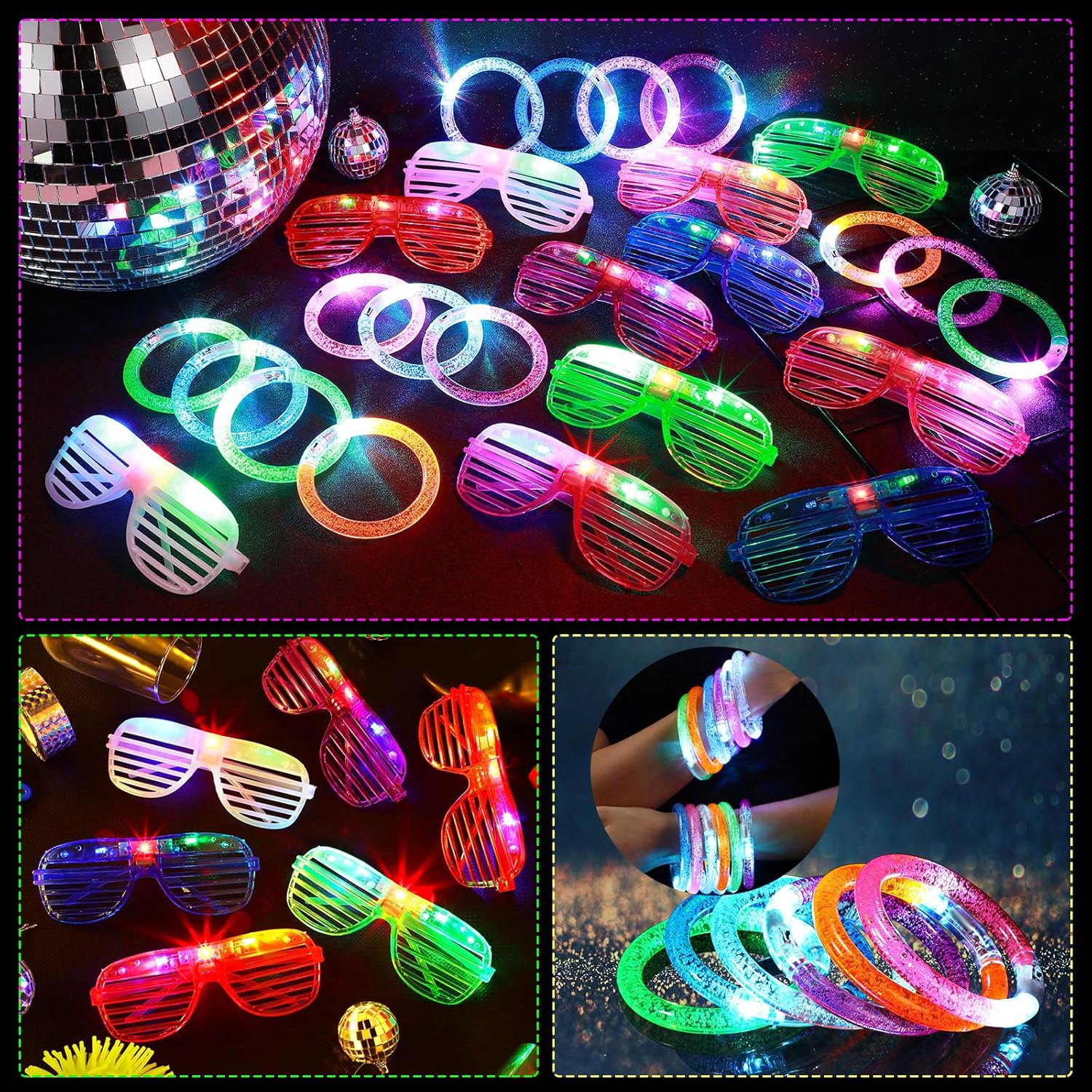 Honoson Glow in the Dark Party Supplies, Light up Glasses LED Bracelets, Neon Favor Flashing Bulk Gift for Adult