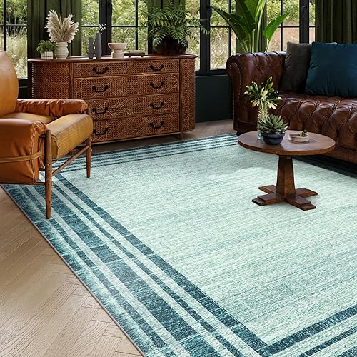 Vista 108 de Lahome Alfombra moderna abstracta para pasillo, lavable, color verde azulado, de 2 x 6 pulgadas, antideslizante, alfombra de pasillo suave, alfombra