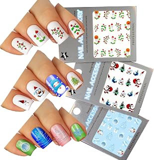 Christmas New Year Theme Nail Art Water Slide Tattoo Transfer Decals Mixed Design, Pack of 3