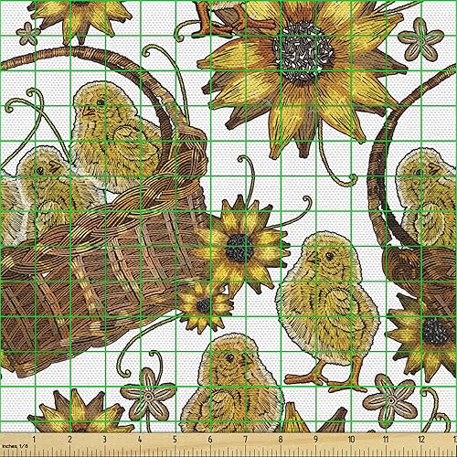 Miniatura 184 de Ambesonne The Yard - Tela de hibisco de flores tropicales en tonos de la vida real, tela decorativa para tapicería, cestas de almacenamiento