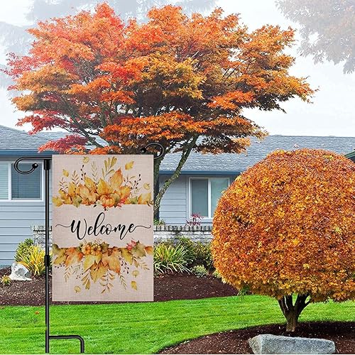 Miniatura 10 de Eiazuiks Bandera de bienvenida de Navidad para jardín, floral, de doble cara, vertical, rústica, granja, patio, decoración de temporada al aire