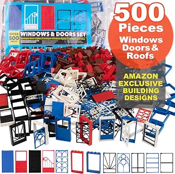 500 Building Block Pieces, Unique Windows, Doors and Roof Bricks