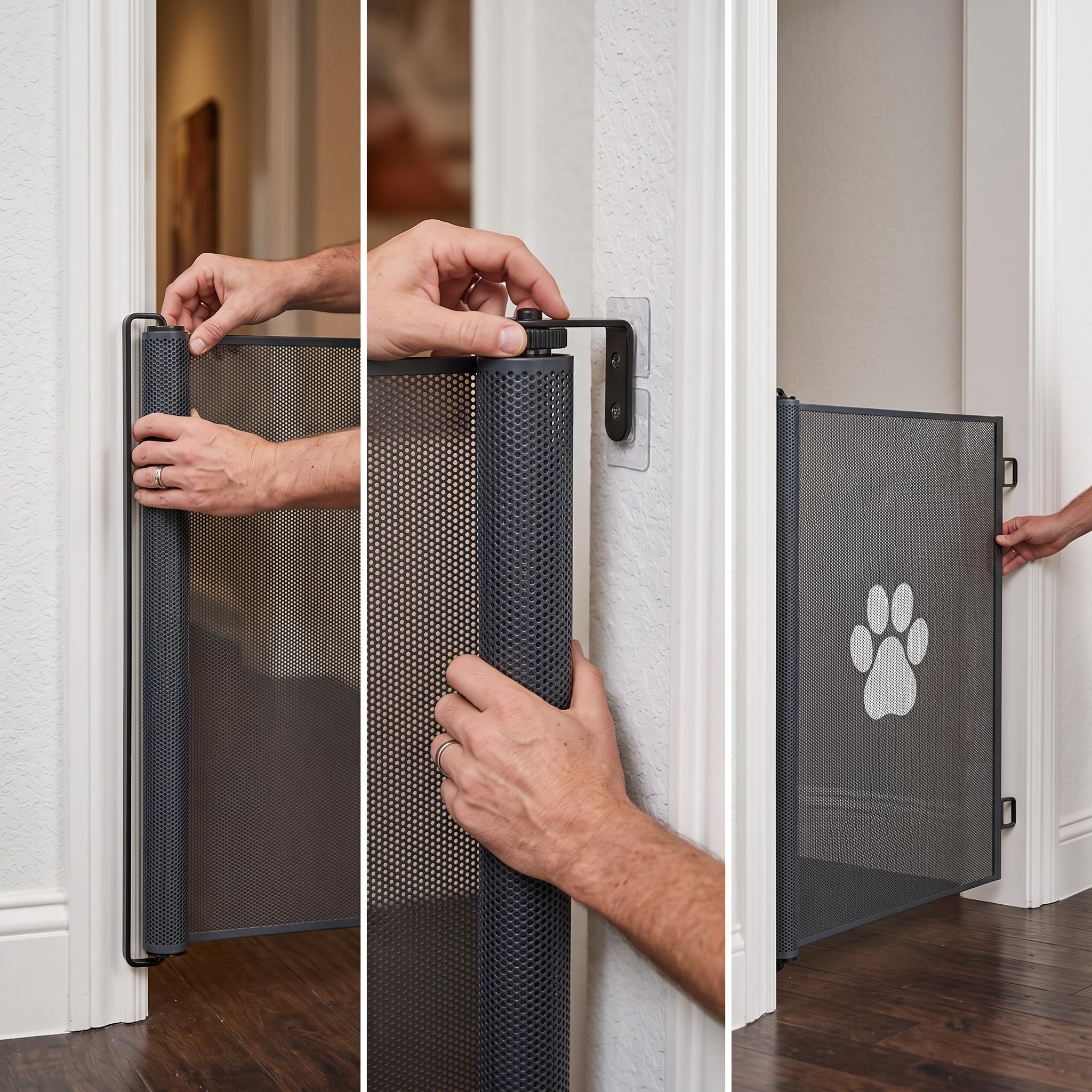 Schutzgitter für Hunde und Katzen - 110-130 cm - Ausziehbares Absperrgitter ohne Bohren - katzengitter tür, Schwarz, 110 * 78cm