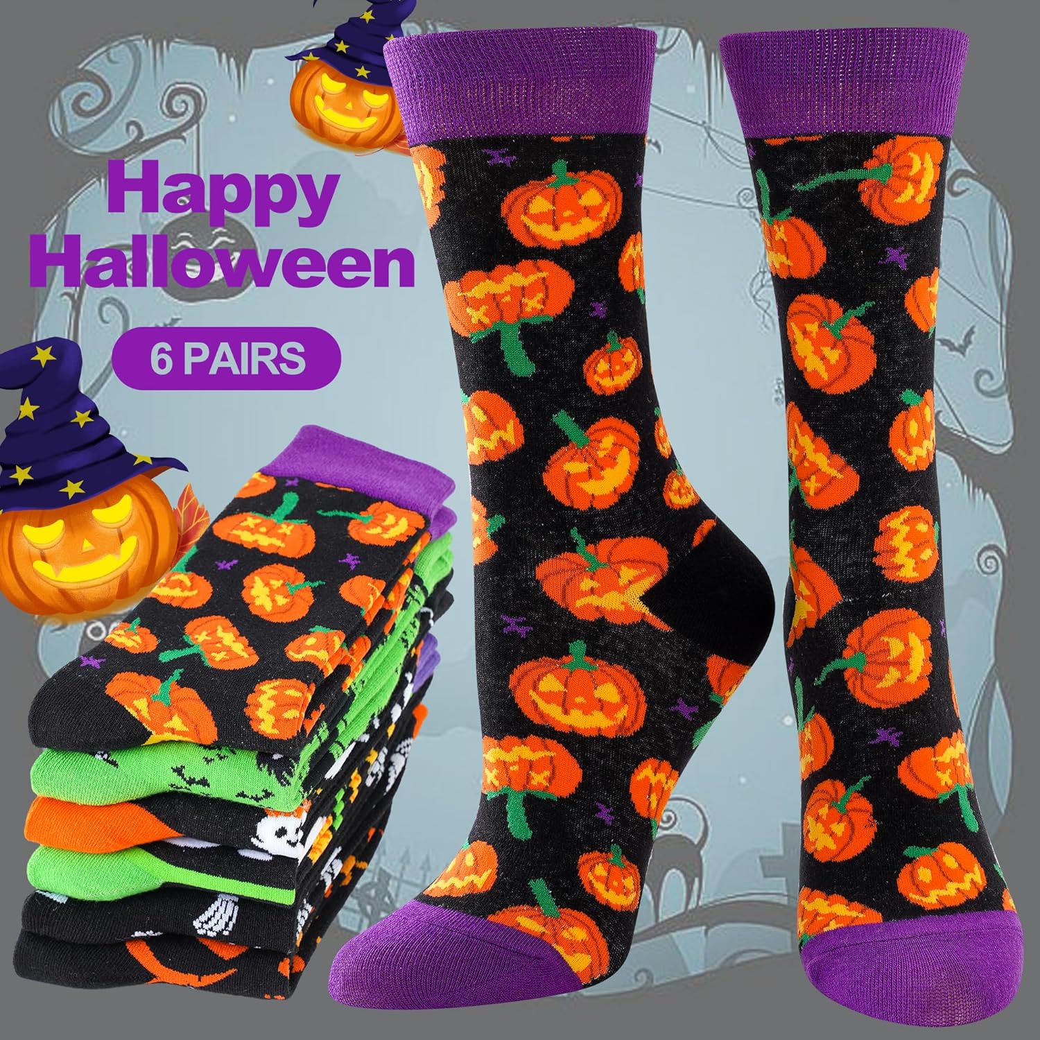 BISOUSOX Halloween Socks Women Pumpkin Skeleton Socks Crazy Funny Dress Novelty Cute Sock Halloween Gifts for Women Girls - Image 4