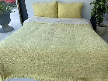 Muslin Blanket 100% Cotton, 4 Layers Bedspread, Soft Turkish Cotton Muslin Bed Cover, Reversible Coverlet, Yellow Twin Size 63x90-160x230cm