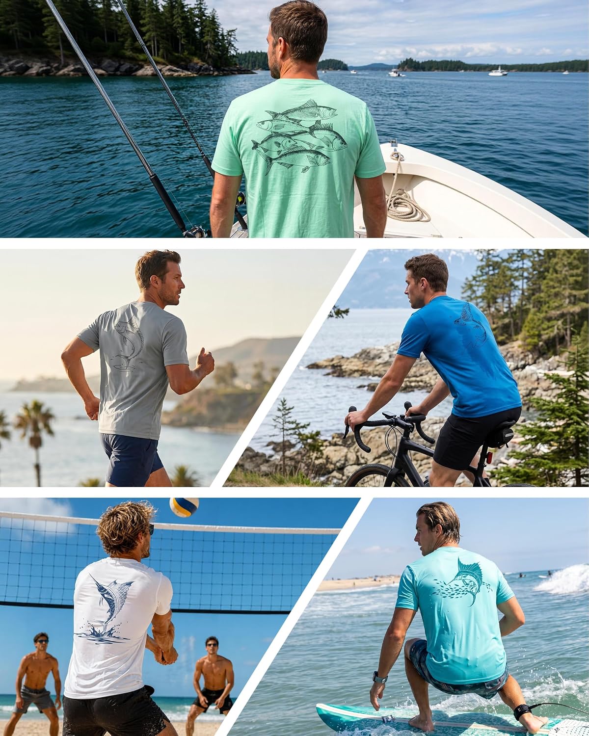 Men's Sun Shirts Short Sleeve, UPF 50+ UV Protection Fishing T-Shirt, Quick Dry Graphic Rash Guard Tee for Swim Surf