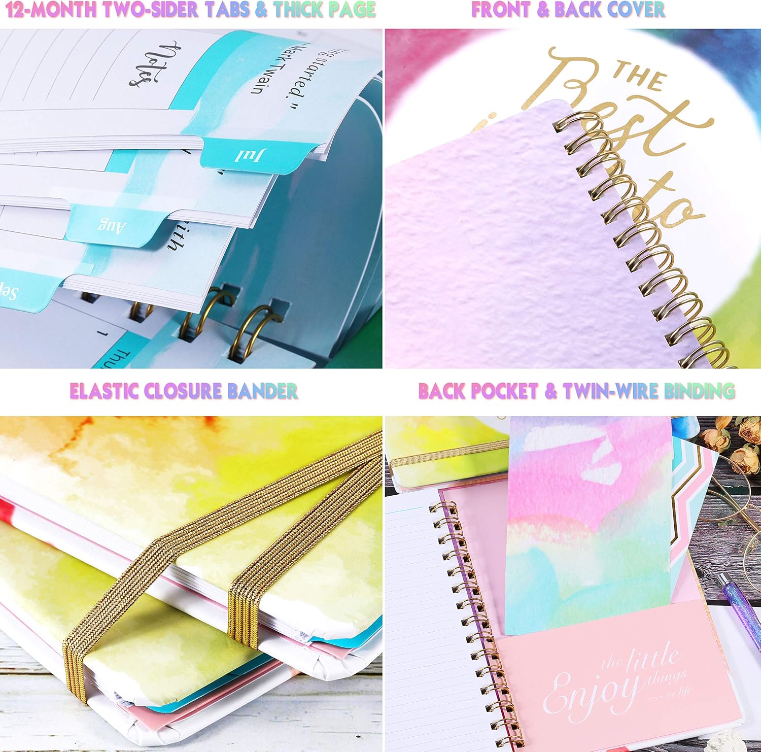 Planner 2021-2022 - Academic Weekly & Monthly Planner with Tabs, 6.3" x 8.4", July 2021 - June 2022, Hardcover with Back Pocket, Thick Paper + Banded + Twin-Wire Binding - Watercolor Ink