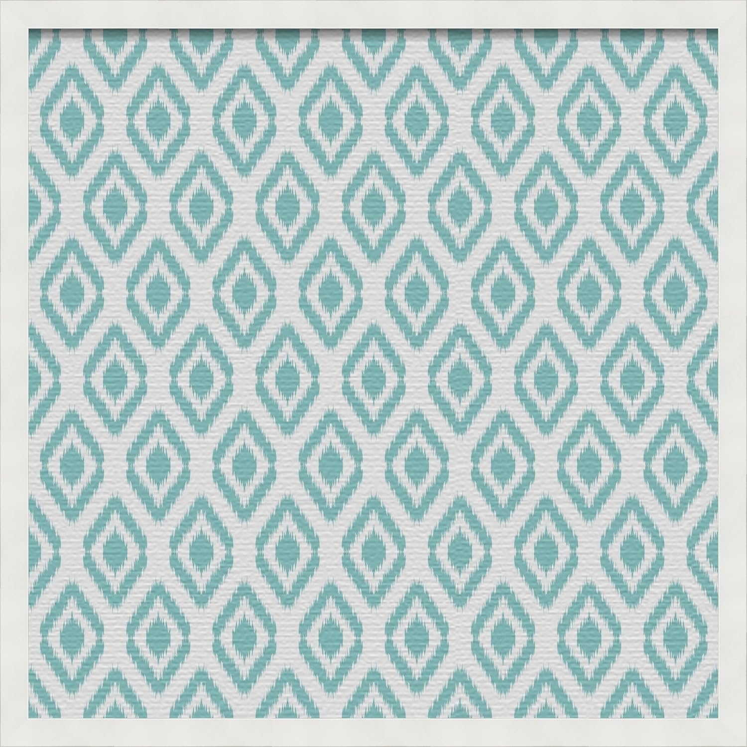24x24 inch Cork Bulletin Board. This Decorative Framed Pin Board Comes with Ikat Aqua Design and Satin White Frame. Ideal for Home, Office Decor or School (PinPix-1630)