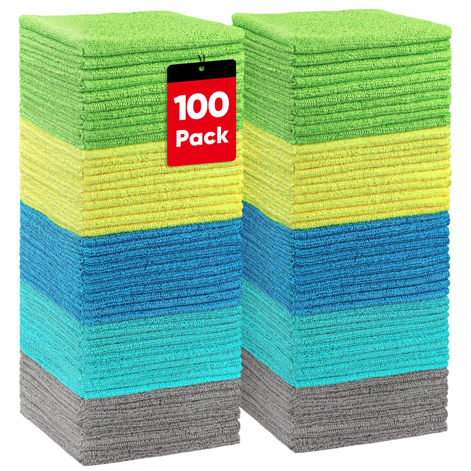 HOMEXCEL Microfiber Cleaning Cloths, 100 Pack Microfiber Towels, Lint Free & Scratch-Free Bulk Cleaning Rags for House, Kitchen, Car and Shop, Multi-Color Absorbent Cleaning Towels 11.5 x 11.5 inch