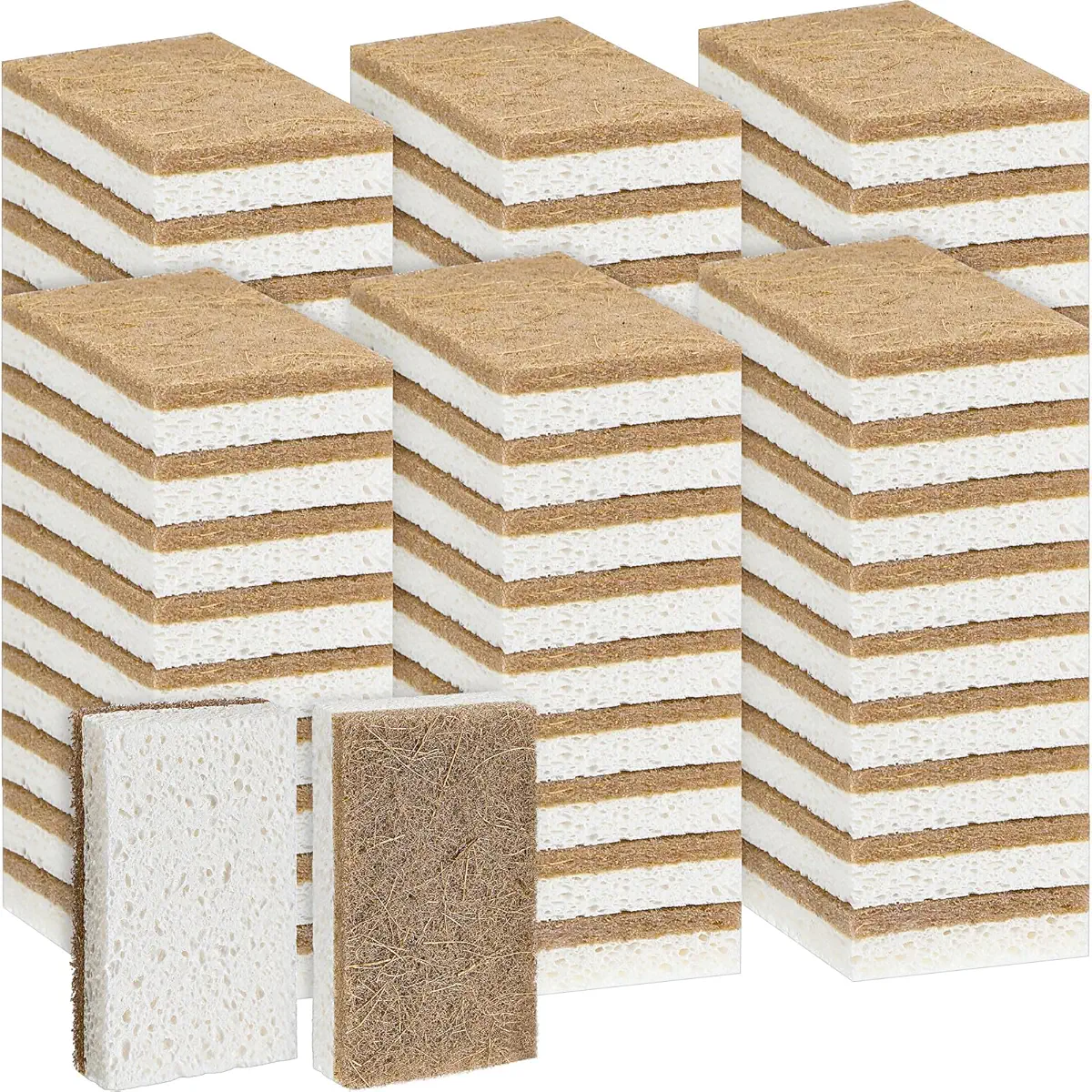 Tanlade 48 Pcs Natural Sponges for Dishes Biodegradable Sponges Kitchen Eco Friendly Scrub Sponges for Kitchen