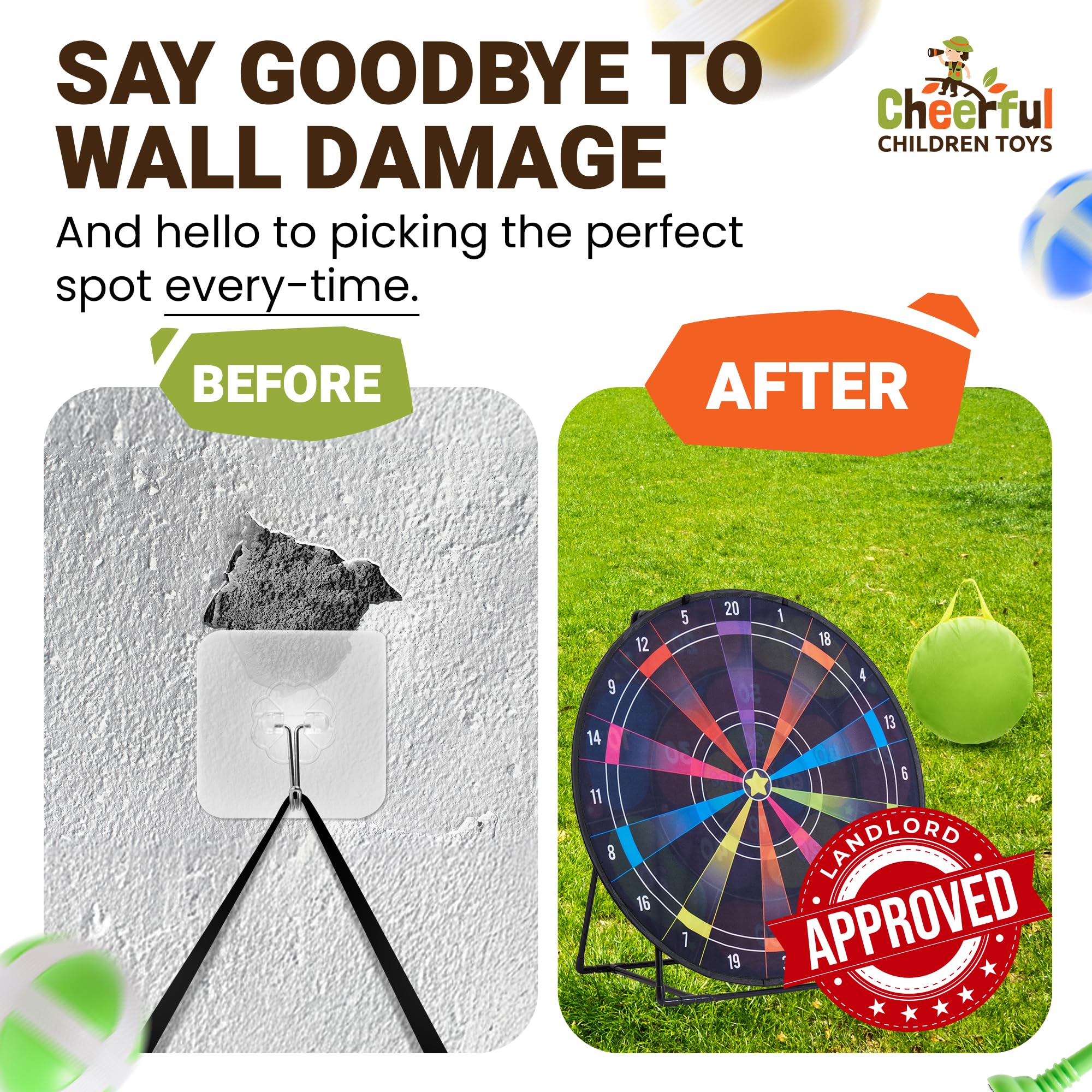 Cheerful Children Toys Jumbo Kids Dart Board XL or XXL, Dart Board Set for Kids, Reversible Design, Sturdy Stand - Image 3