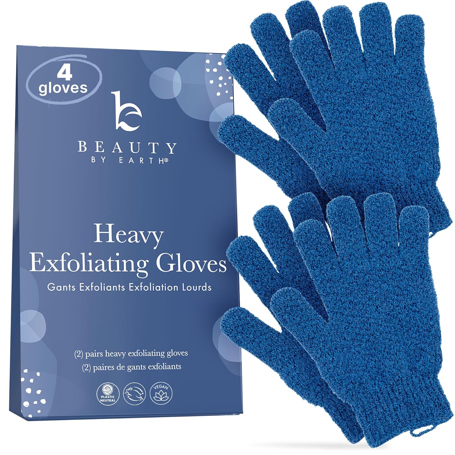 Exfoliating Glove (4 pcs, 2 Pairs) - Heavy Shower Gloves for Body Scrub, Exfoliates & Removes Dead Skin