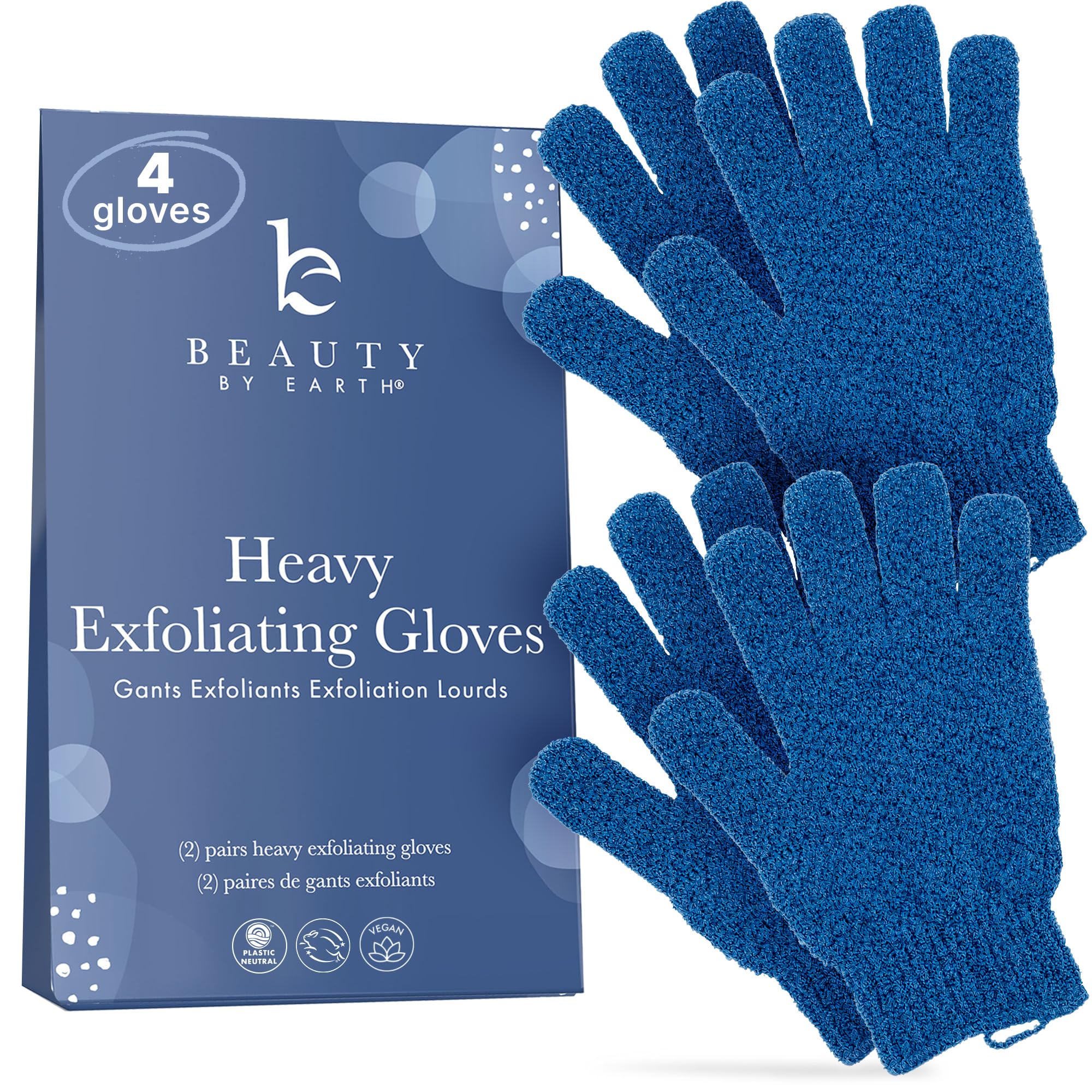 Exfoliating Glove (4 pcs, 2 Pairs) - Heavy Shower Gloves for Body Scrub, Exfoliates & Removes Dead Skin