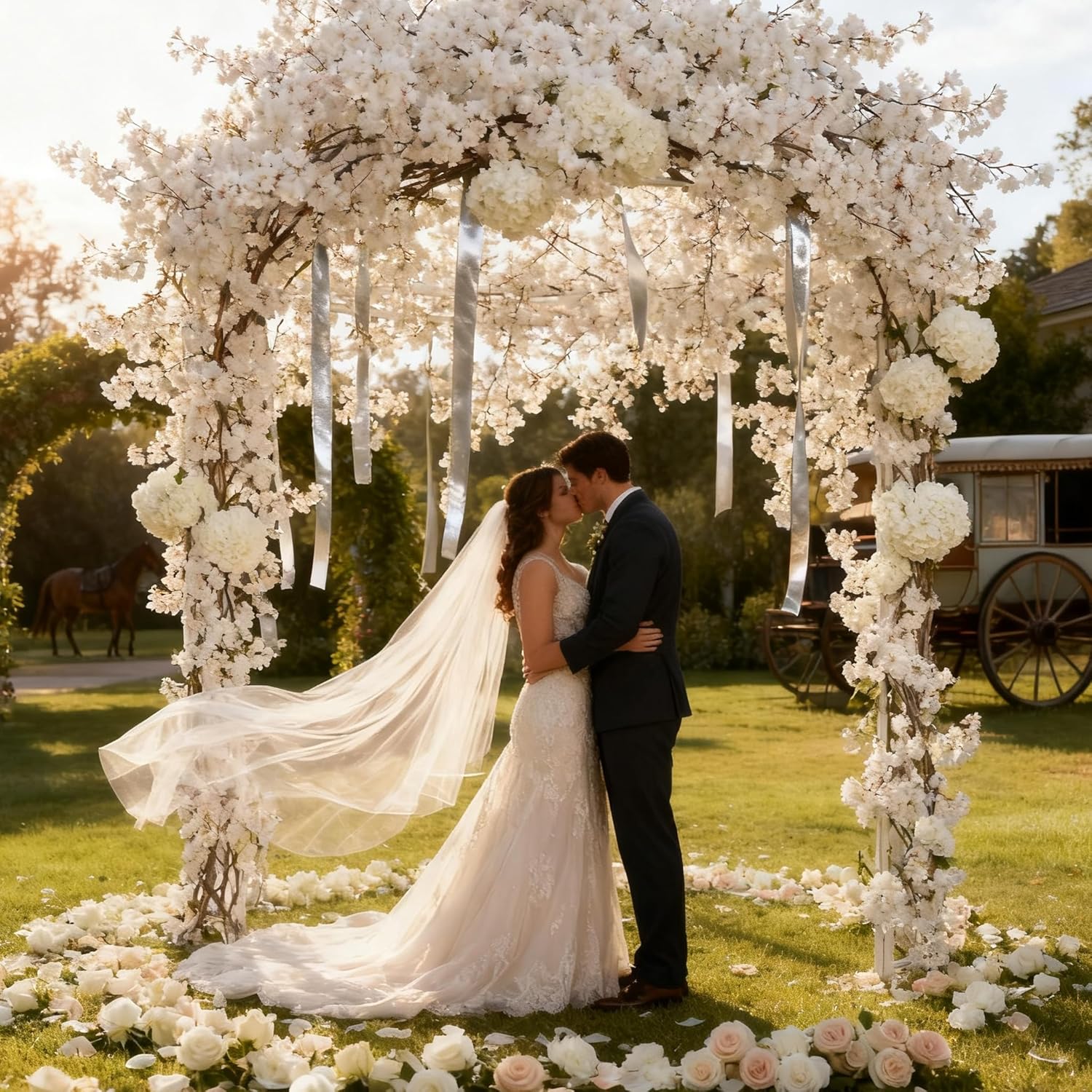 6Pcs 35.4FT White Cherry Blossom Garland 6pcs Silk Pink Flowers Garland Artificial Cherry Blossom Vines Hanging for Wedding Party Sakura Cute Spring Summer Decor