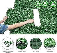 Vista 5 de 12 PCS 20"x20" Grass Wall Privacy Screen Greenery Backdrop Panels with Zip Ties,Artificial Boxwood Grass Panels Hedge Wall for Garden Yard Fence