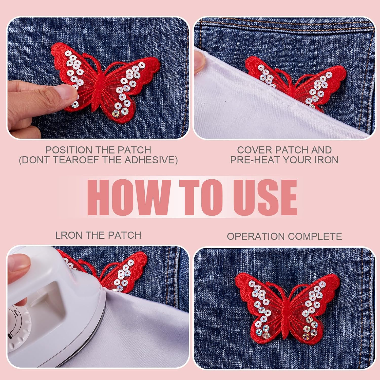 40Pcs White Embroidered Iron on Patches Butterfly Heart Leaf Flower Sew on Applique Patch Assorted Decorative Embroidered Patches for Clothes Dress Hat Backpacks Jackets Repairing