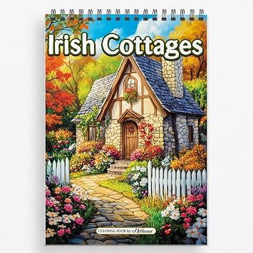 NETHOUSE Irish Cottages Coloring Book for Adults, Softcover, 30 Old-Fashioned Cottages Coloring Pages of Country Life for Stress Relief and Relaxation, Spiral Bound Edition