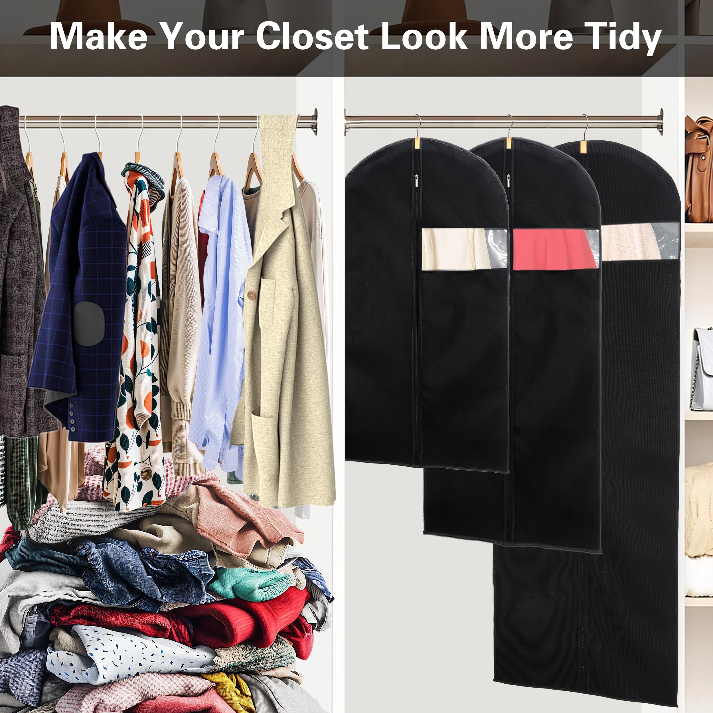 5 Copriabiti Da Uomo In Tessuto Non Tessuto Nero, 100x60 Cm, Con Finestra Trasparente E Portacarte, Antipolvere Per Giacche E Abiti - 2