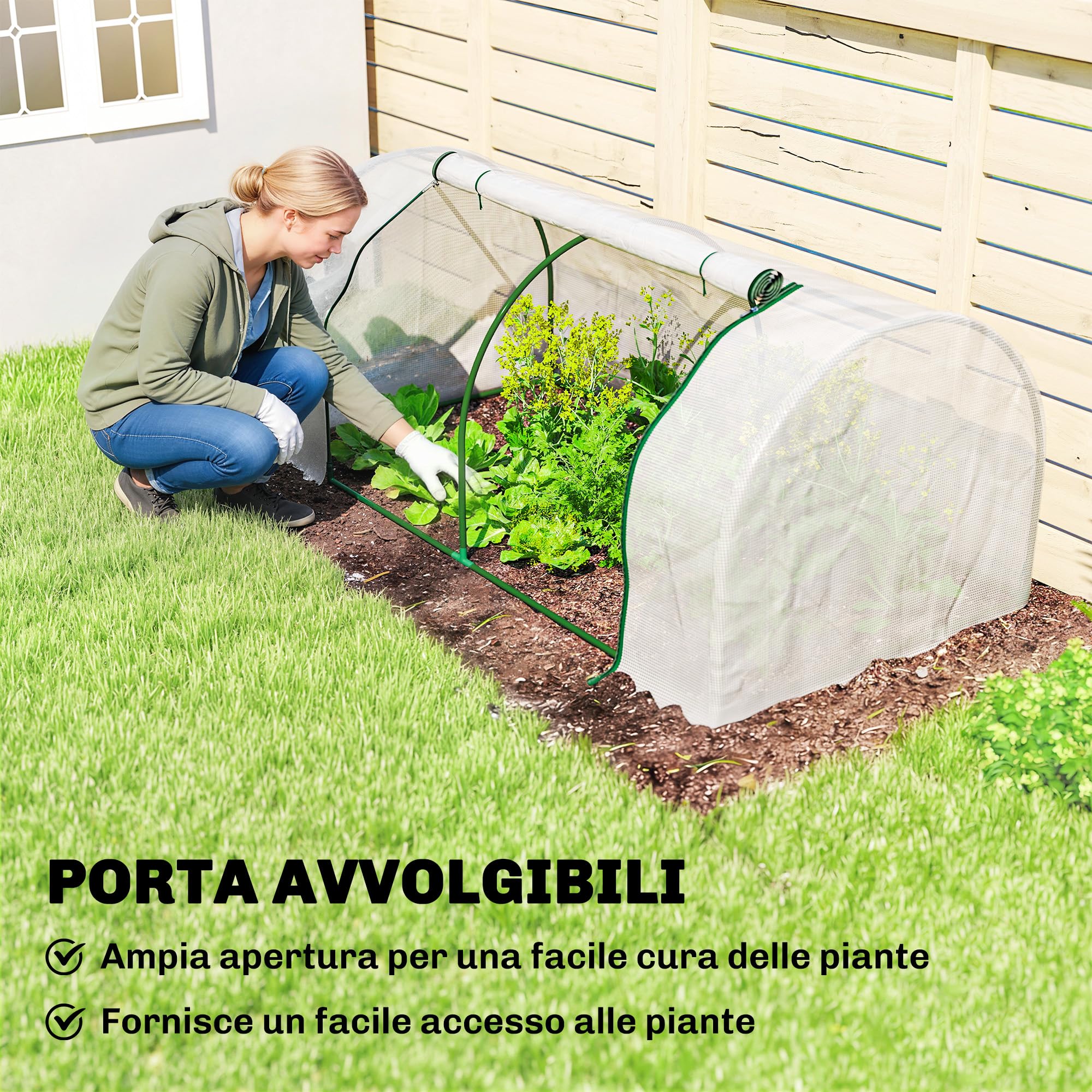 Outsunny Serra da Giardino 2x1x0.8 m con Finestre Avvolgibili Bianco | Serra per Orto, Struttura in Acciaio, Copertura PE, per Orto Verdure Fiori Frutta, Anti UV