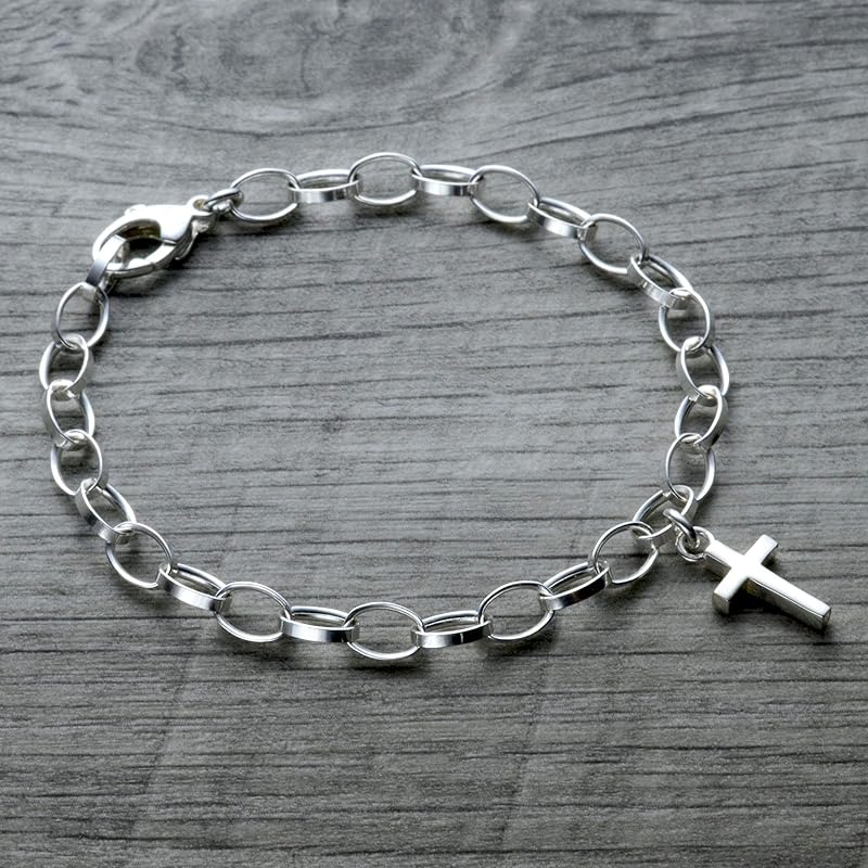 Cross Charm Bracelet in Sterling Silver Handmade