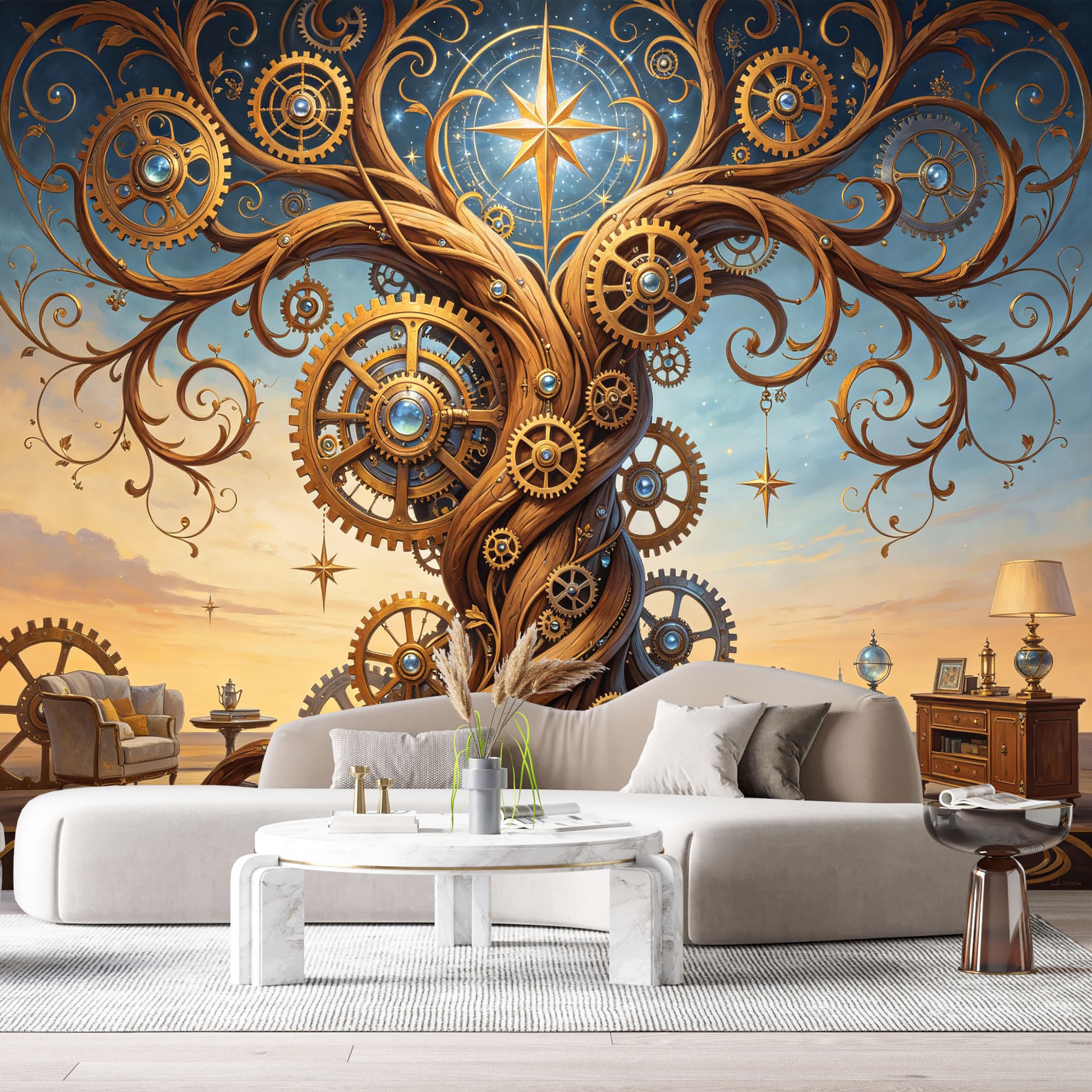 Custom Size Wall Murals Steampunk Tree Industrial Gear 3D Mechanical Roots SelfAdhesive Wall Fabric Removable Large Wallpaper for Photo Living Room