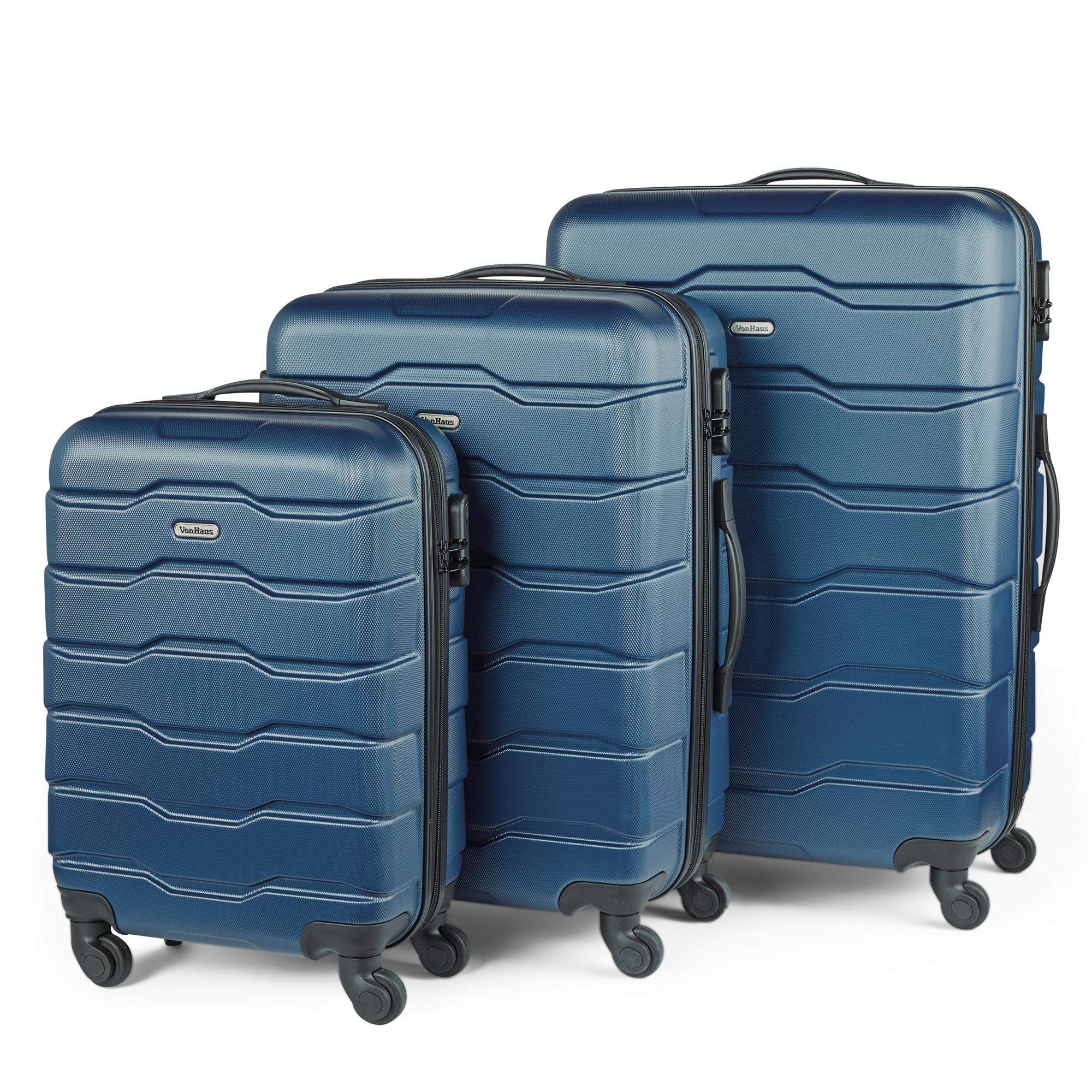Buy VonHausSuitcase Set, Navy 3pc Lightweight Wheeled Luggage, ABS