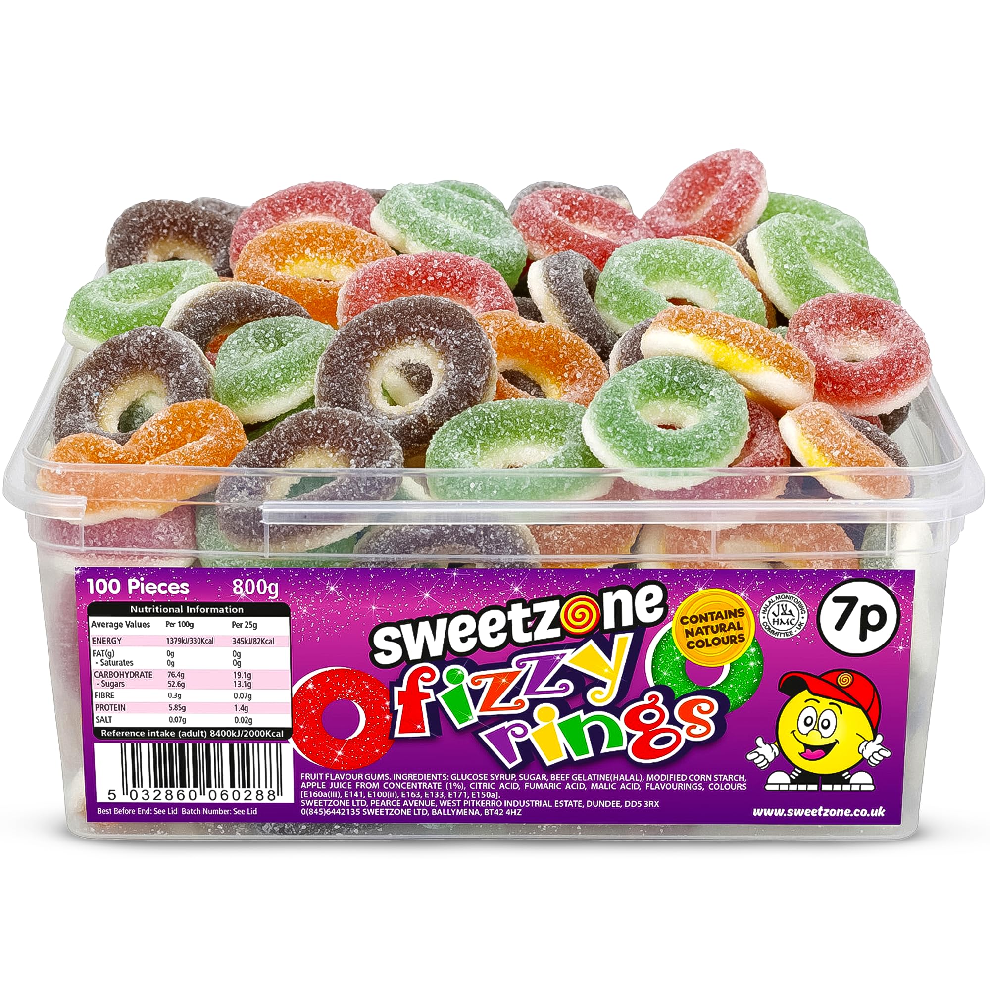 Sweetzone Sour Sweets Fizzy Rings 800 g, 100 Pcs Sweet Box, Assorted Rings, Sour Candy, Gummy Candies, Jelly Bulk Candies, Fizzy Sweets, Tubs of Retro Candy for Your Sweet Tooth