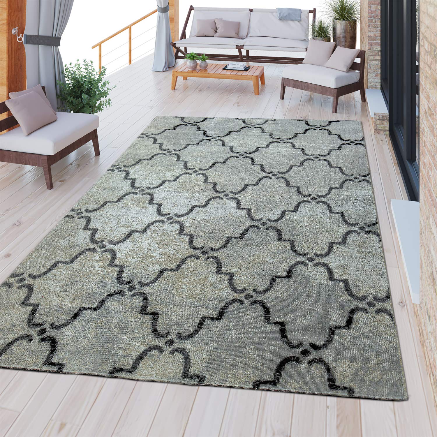 TT Home Moderner Outdoor Teppich Wetterfest für Innen & Außenbereich Boho Style In Multifarben
