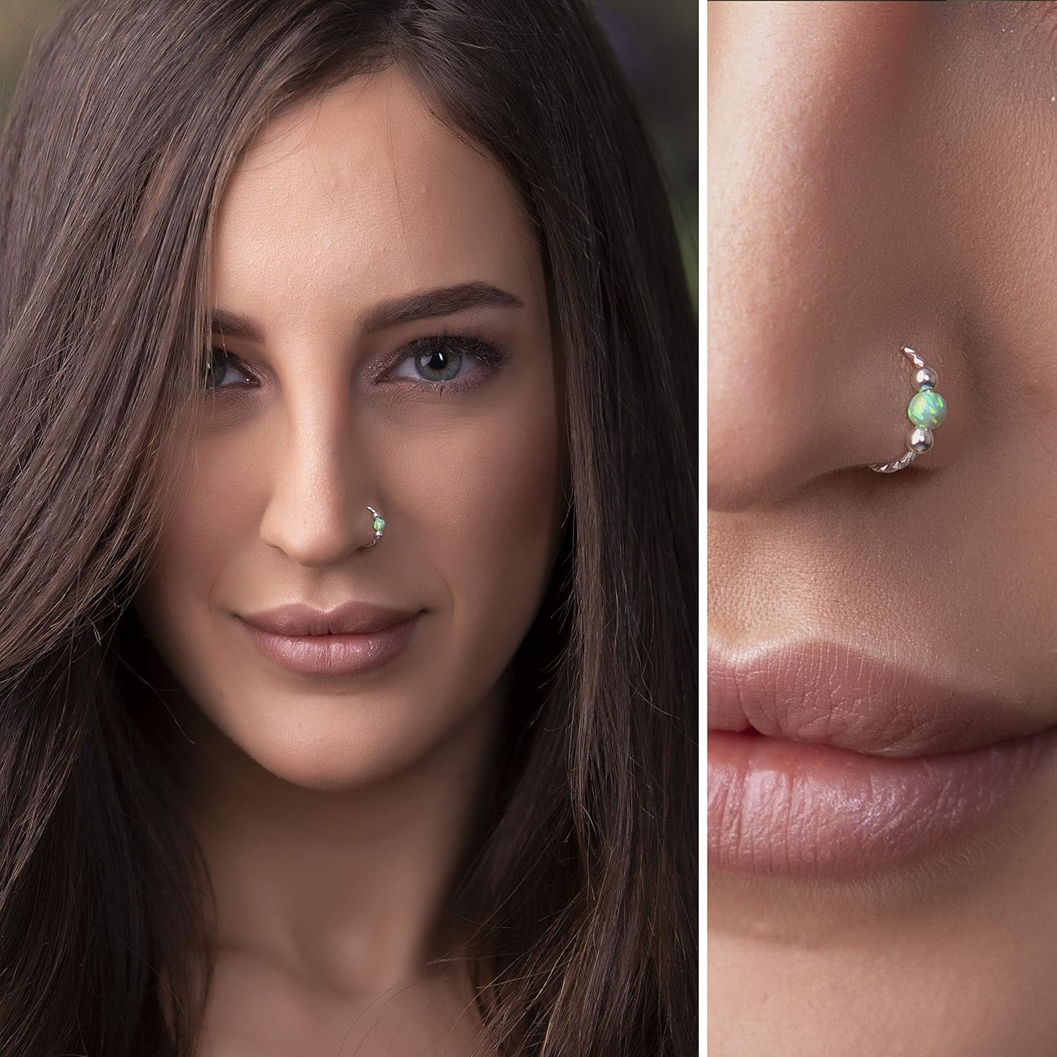 Jolliz Opal Nose Ring - 925 Sterling silver Nose Piercing hoop - 20G Silver nose hoop - Image 2
