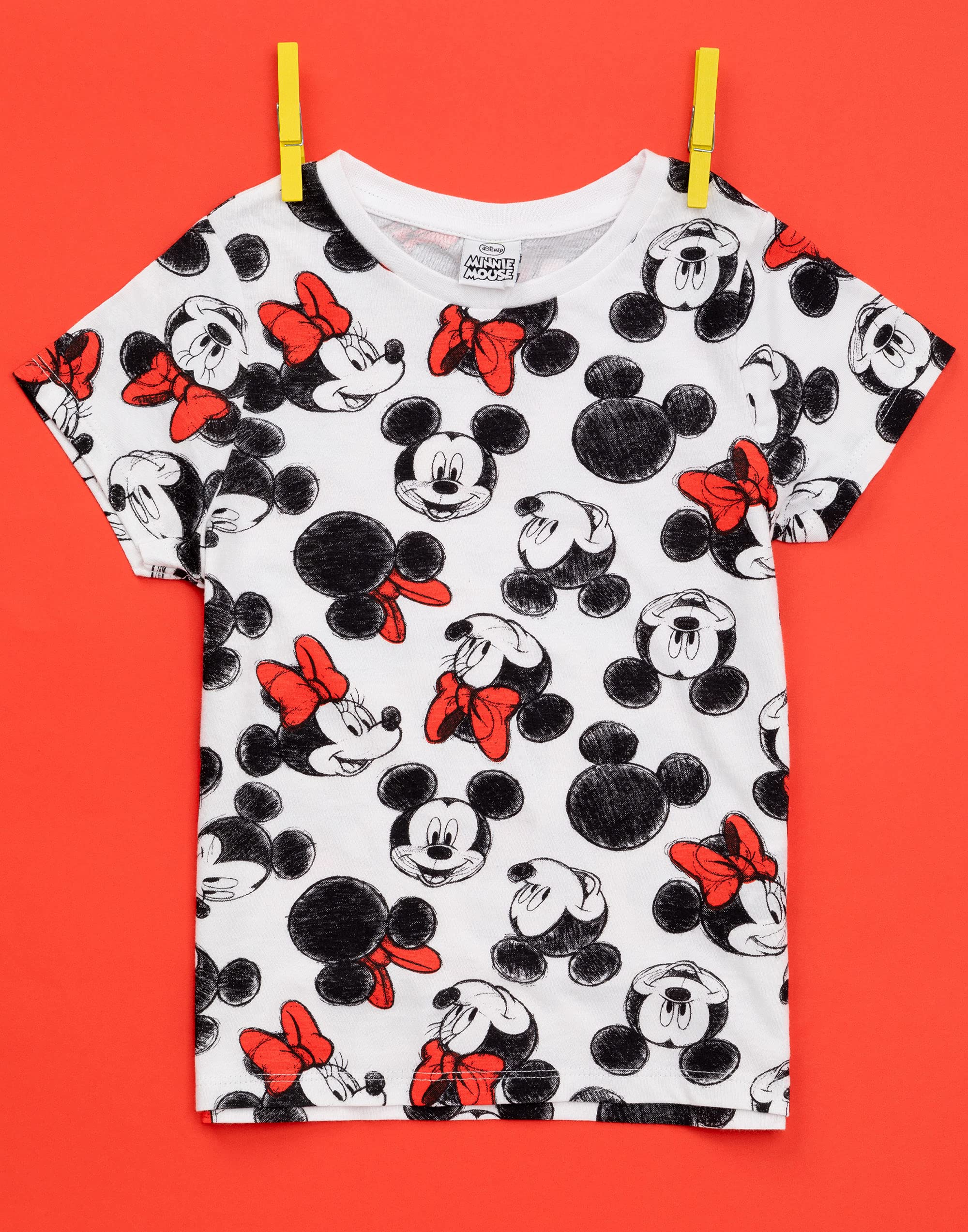 Disney T-Shirt Mickey Et Minnie Mouse Fille Mignon Top Noeud Noir Blanc Et Rouge