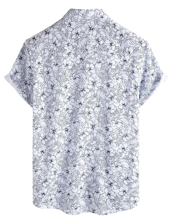 AOTIK Mens Hawaiian Shirt Button Down Short Sleeve Shirts L WhiteBlack Navy by AOTIK - Used condition - Image 4