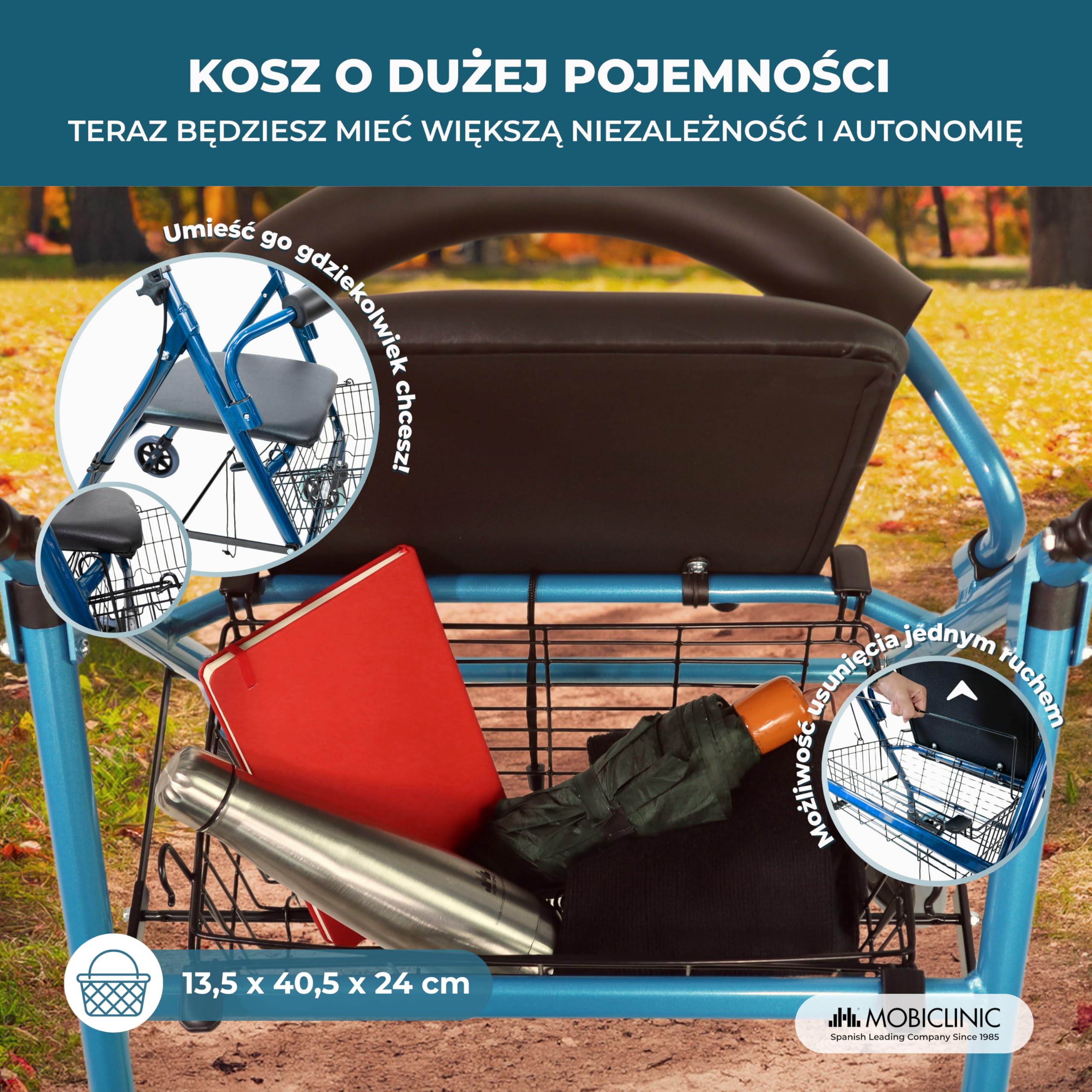Prado Mobiclinic Składany Chodzik Aluminiowy z Siedziskiem i Oparciem Niebieski
