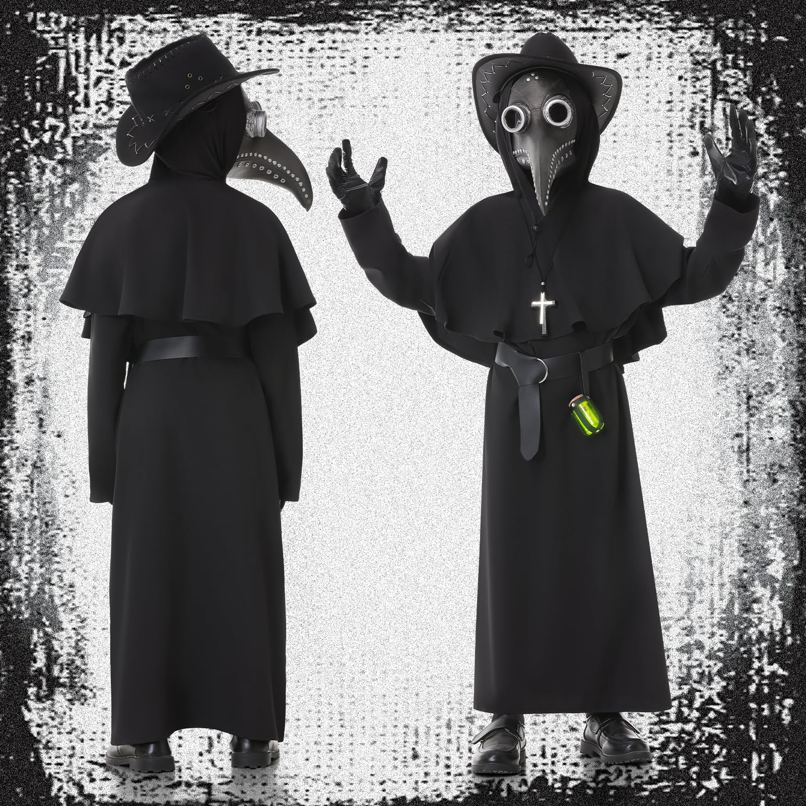 Disfraz Peste Negra Niño, Disfraz Medico Peste Negra Niño Carnaval Medieval con Máscara de Médico de la Peste Set de Accesorios para Cosplay de Carnaval (XL)