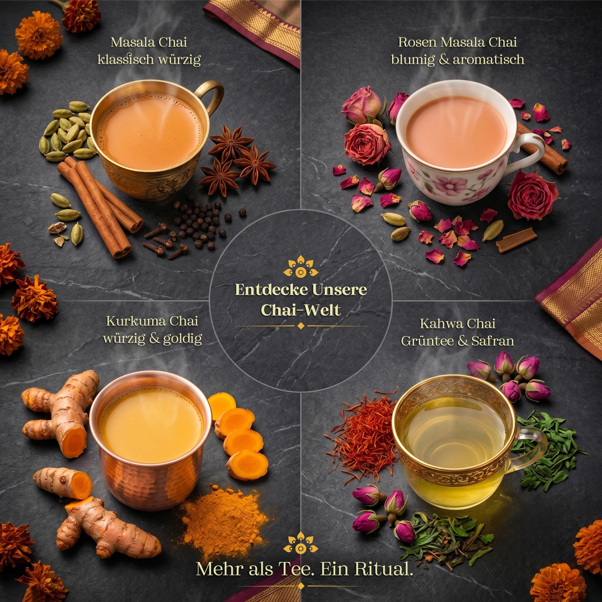 MASALA MOMENTS Kahwa Chai (100 g) – Kashmir Grüntee mit Safran & Rosenknospen | Leicht & aromatisch | Ohne künstliche Aromen | Traditioneller Gewürztee | Bis zu 35 Tassen
