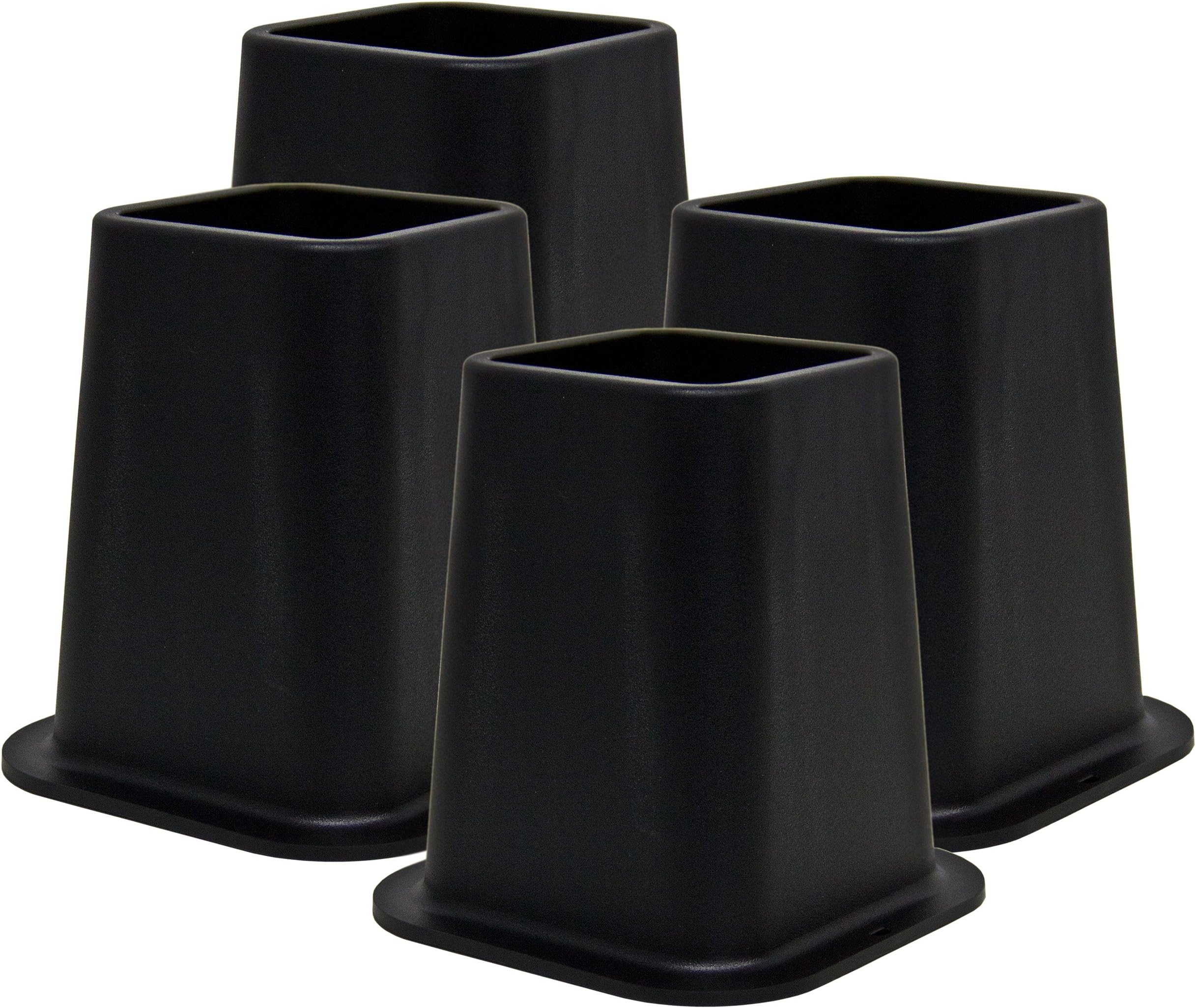 Kings Brand Furniture 6-inch Bed Risers - Set of 4 Black Heavy Duty Stackable Furniture Risers for Under Bed Storage, Desk, Sofa, Couch