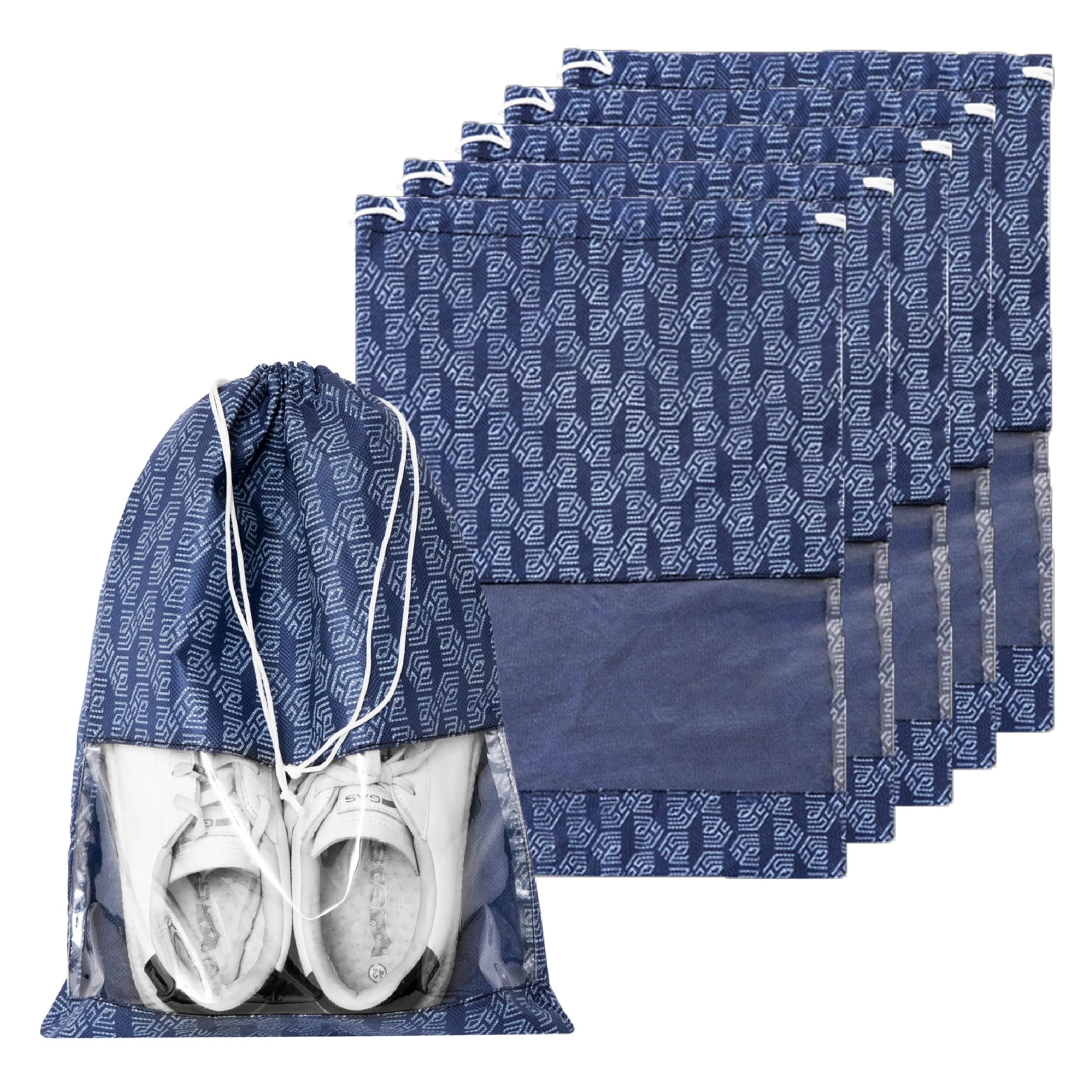 Homestrap Set of 6 Printed Drawstring Non Woven Shoe Bag/Organiser/Pouch with Transparent Window(Navy Blue)-image-39
