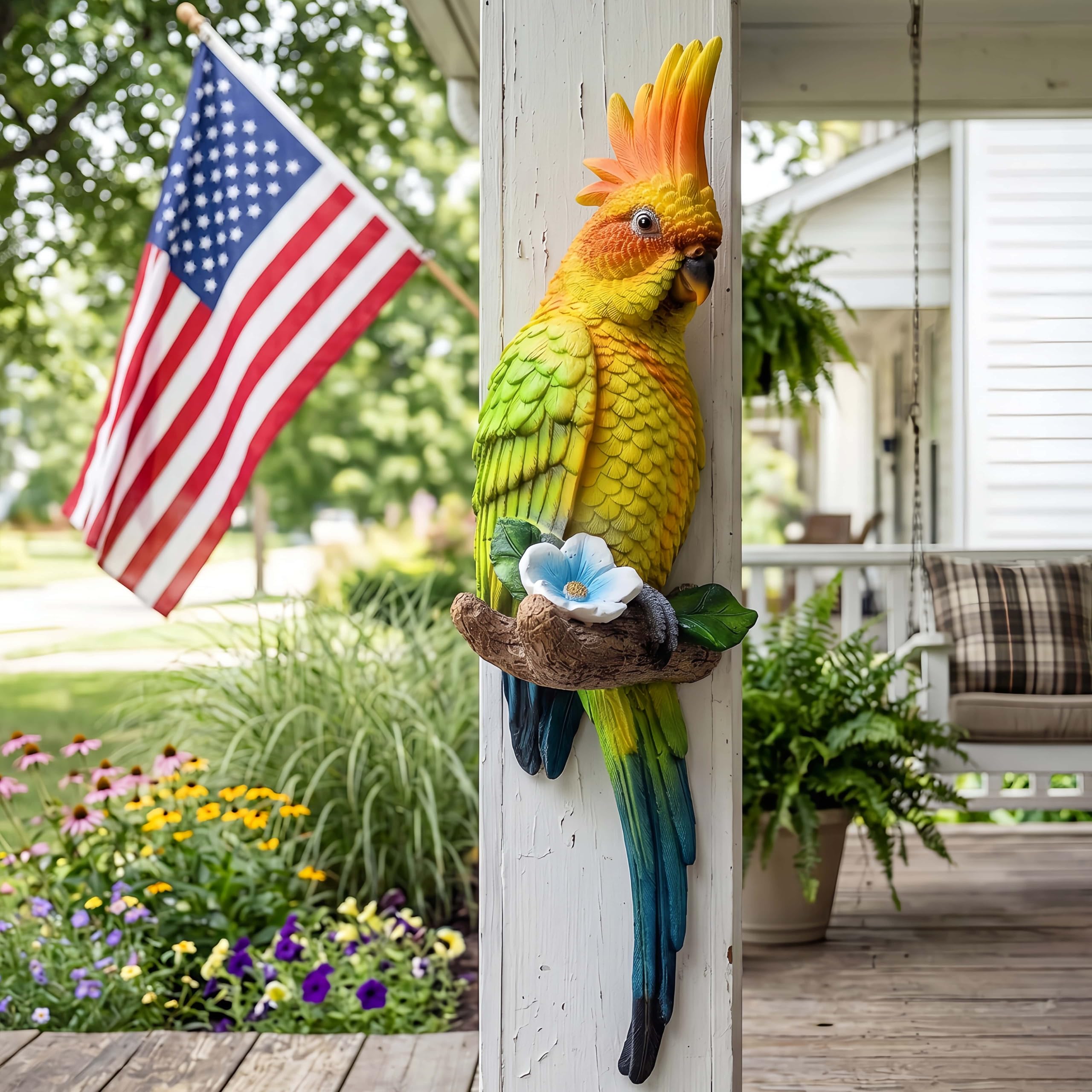 Tropische echte Papageien-Dekoration, Kunstharz-Vogelfiguren, Vogelstatuen, Heim-Dekoration für Tiki-Bar, perfekt für Hof-Ornamente, Baumschmuck im Freien, Terrasse, Rasen, Baumstamm, Veranda