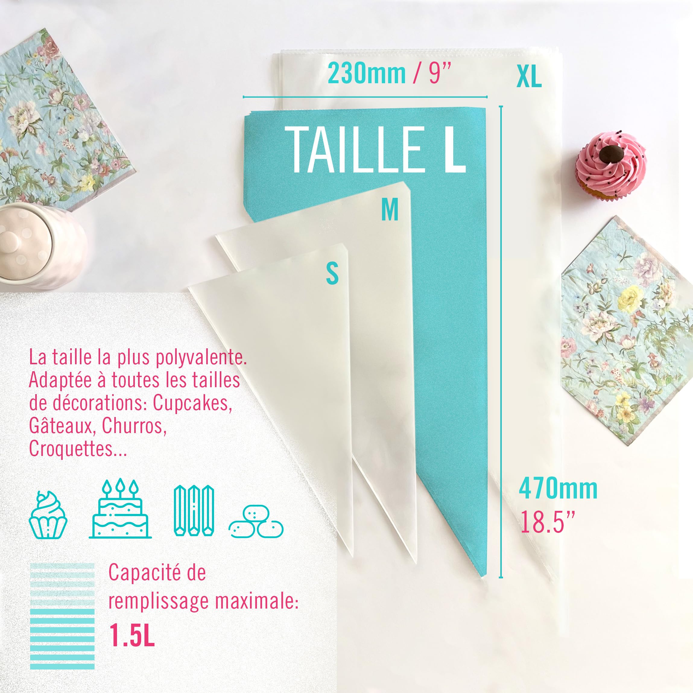 Poches à Douilles Jetables Professionnels 100 pièces 0.08mm Épais Recyclable 30 47 53cm