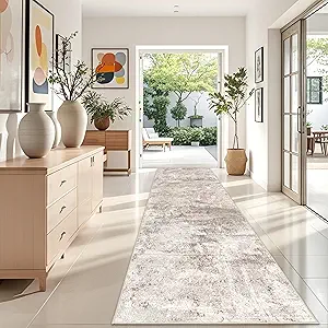 RUUGME Washable Hallway 4x12 Rug - Abstract Runner Rugs for Living Room Non Slip Rubber Backing Indoor Entryway Carpet for Bedroom Kitchen Soft Low Pile Stain Resistant Floor Decor Mat 4x12 Brown