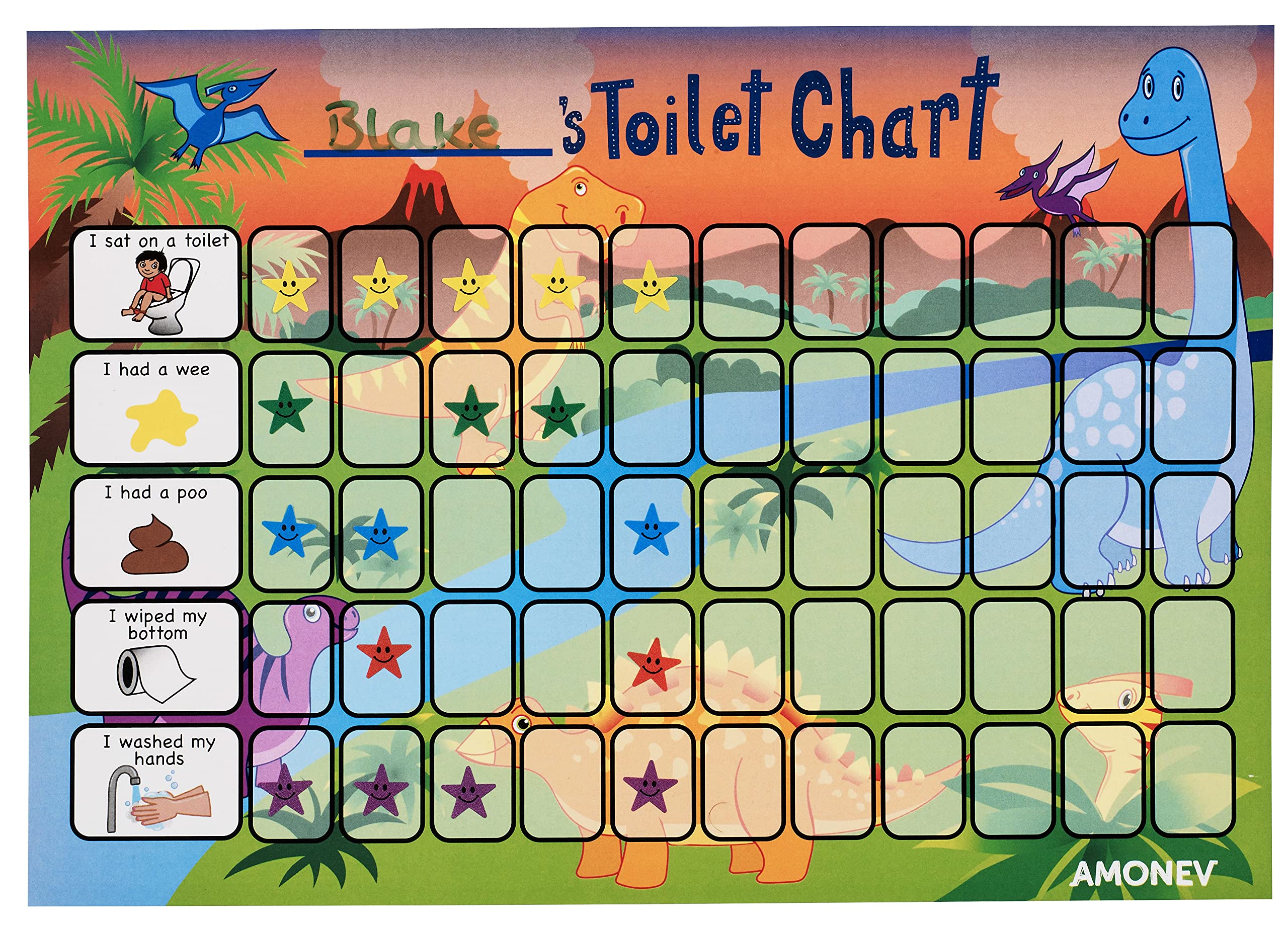 Amonev Dinosaur Toilet Training Reward Chart and Potty Training Reward Chart for Boys and Girls Toddlers Twin Pack with 225 Star Stickers Included