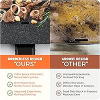 Vista 3 de BBQ Masters - Plancha eléctrica de 12 x 20 pulgadas, calentamiento rápido y uniforme de 1700 W, antiadherente de granito ILAG, superficie de cocción