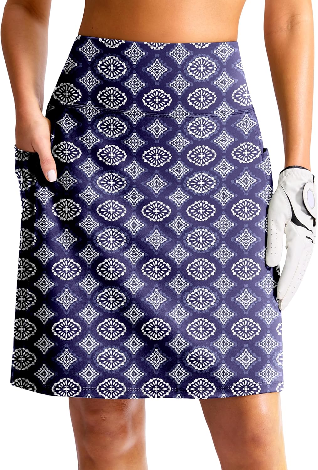 G Gradual Women's 20" Knee Length Golf Skirt Skort 4 Side Pockets Stretch High Waisted Tummy Control Skirt with Short